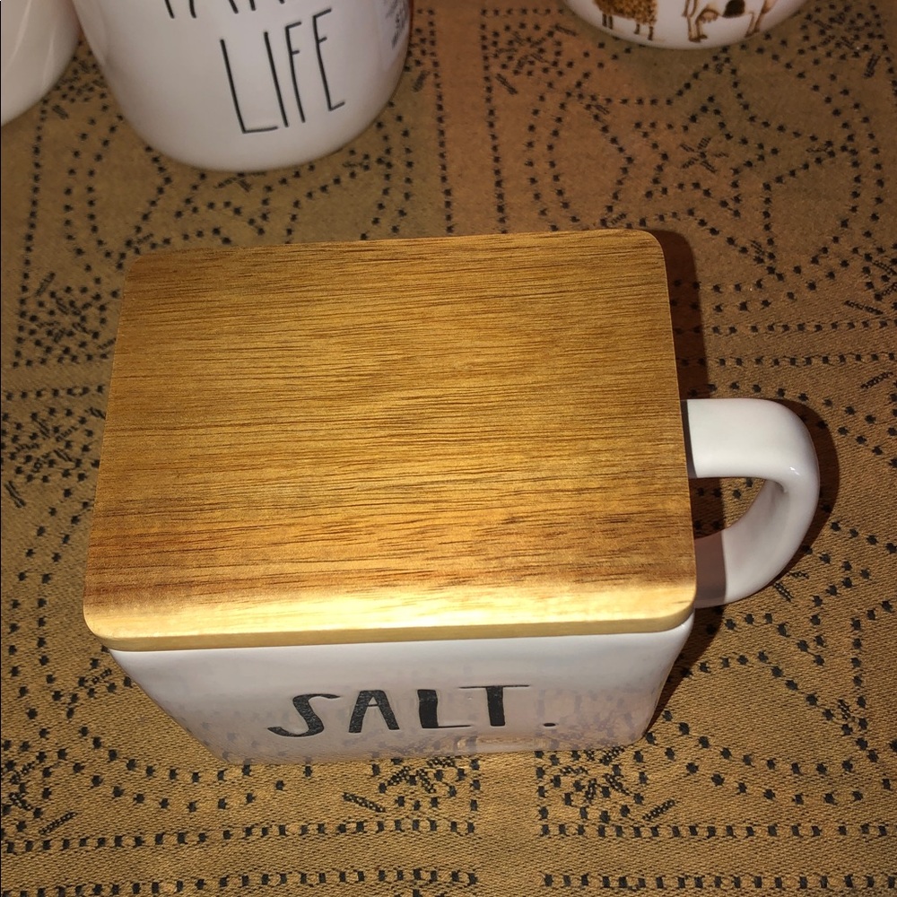 Rae Dunn SALT Large Salt Cellar with Wood Lid - Picture 2 of 11